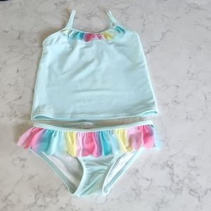 CARTER'S 2 PIECE SWIMSUIT,  MINT AND RAINBOW, SIZE 4T
